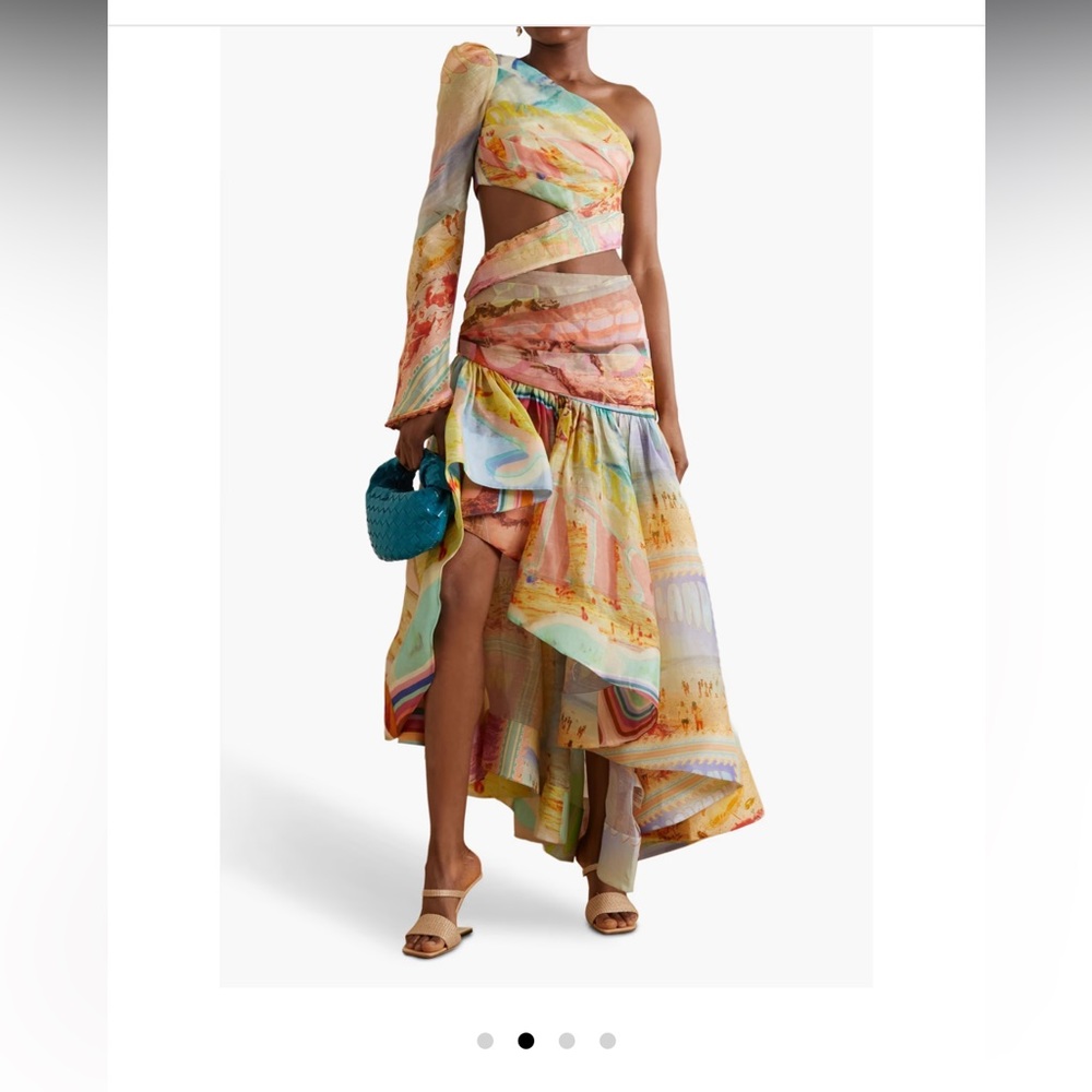 Zimmermann one sleeve asymmetric cutout linen dress